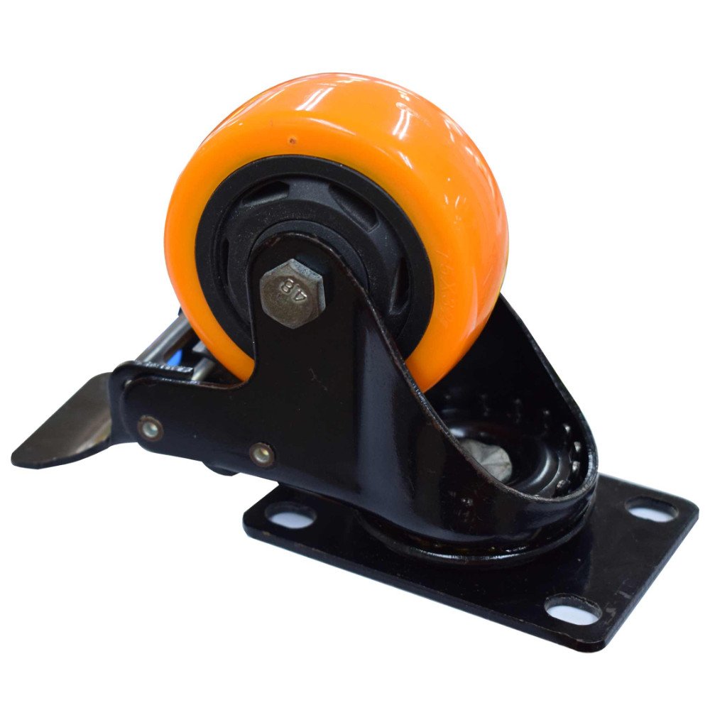 RODACHINES 3" PLANO NARANJA CON FRENO GIRATORIO 75MM 100KG