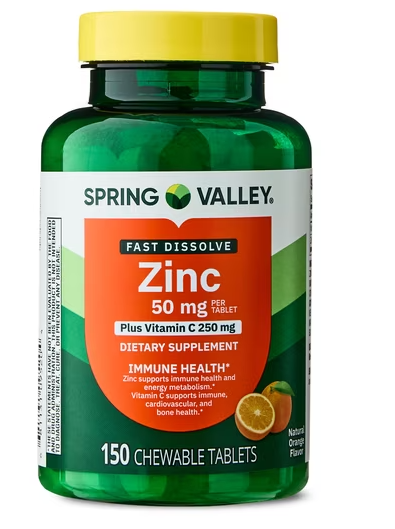 ZINC CON VITAMINA C 50MG DE 150 TABLETAS SPRING VALLEY