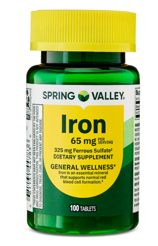 HIERRO 65MG DE 100 TABLETAS DE SPRING VALLEY