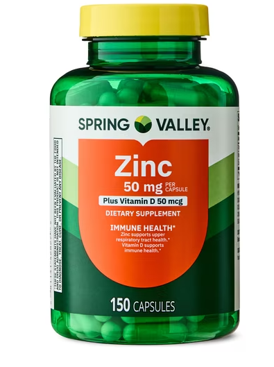 ZINC CON VITAMINA D 50MG E 150 TABLETAS SPRING VALLEY