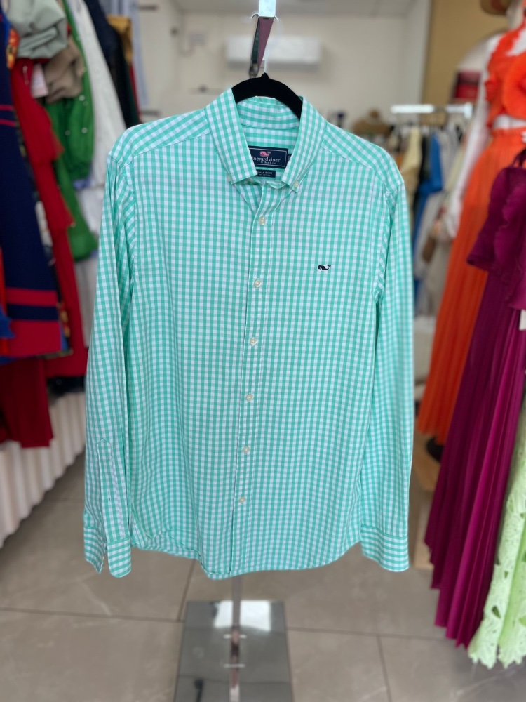 Camisa manga larga botones cuadricula grande verde menta y blanco VINEYARD VINES Talla S
