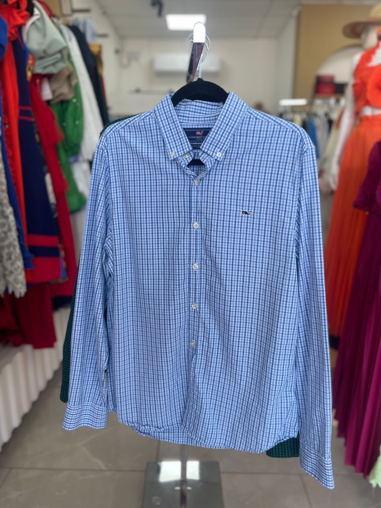 Camisa manga larga botones cuadricula grande azul y blanco VINEYARD VINES Talla M