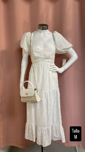 Vestido midi blanco bordado talla M