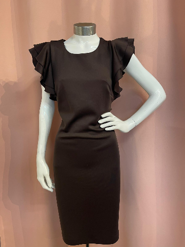 Vestido cafe detalle flecos en hombro TOMMY H talla 10