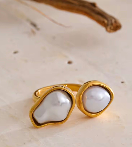 Anillo ajustable dos perlas