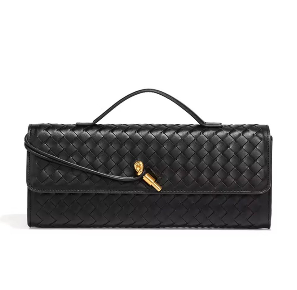 Cartera de cuero tipo sobre trenzado pin dorado 4 colores