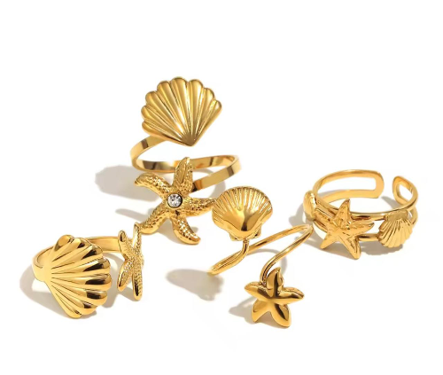 Anillo de conchas y estrellas de mar variedad