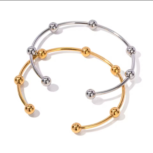 Pulsera pelotas dorado y plateado