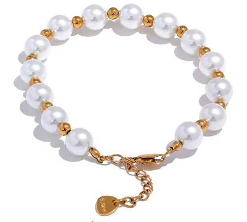 Pulsera dorada de perlas