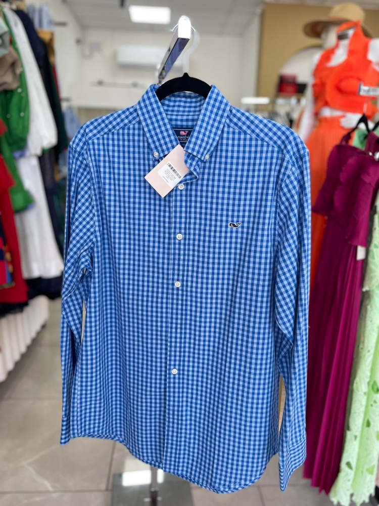 Camisa manga larga botones cuadricula grande azul oscuro y claro VINEYARD VINES Talla S