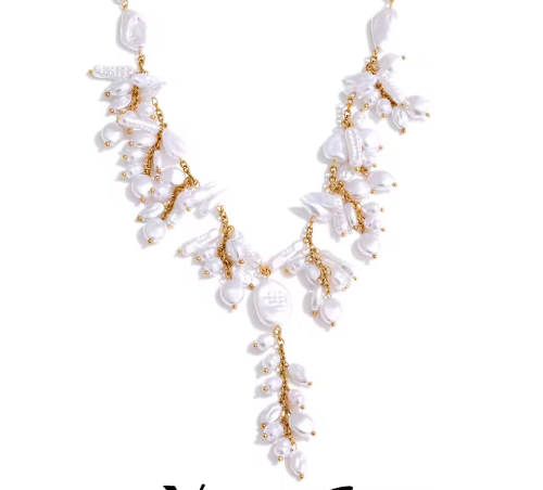 Cadena muchas perlas con tira de perlas larga