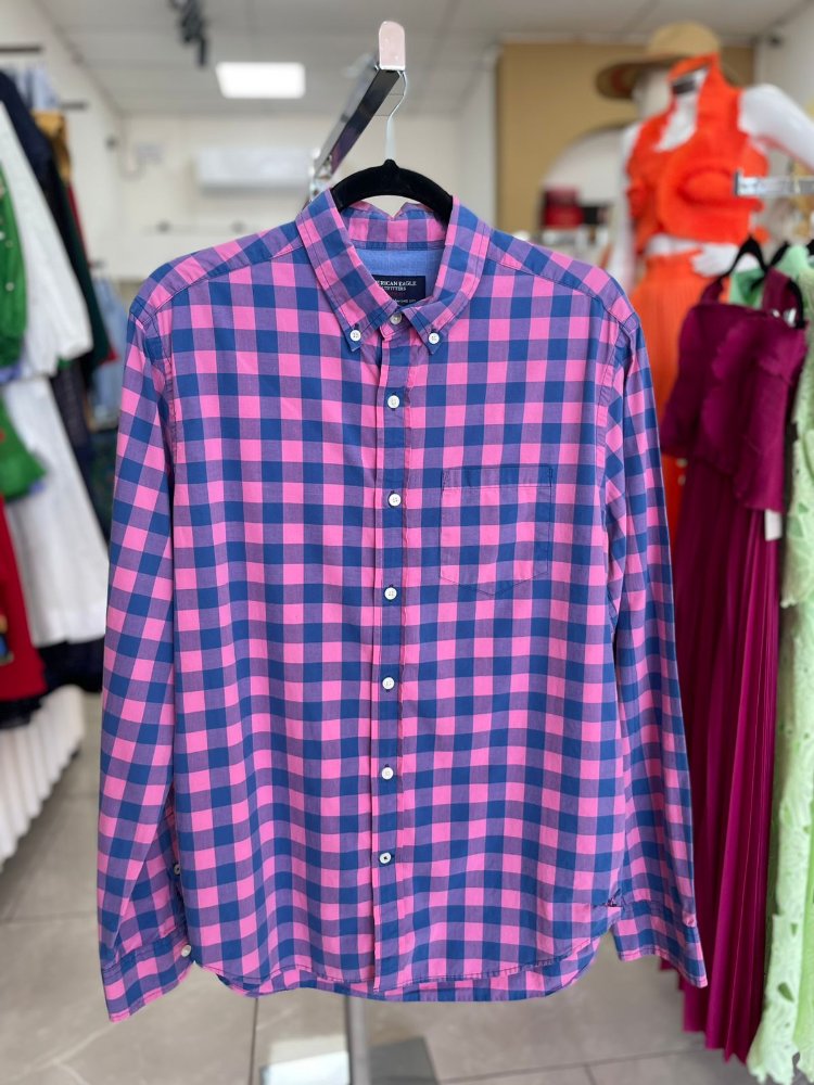 Camisa manga larga cuadriculada azul y rosa MECANTILE TL