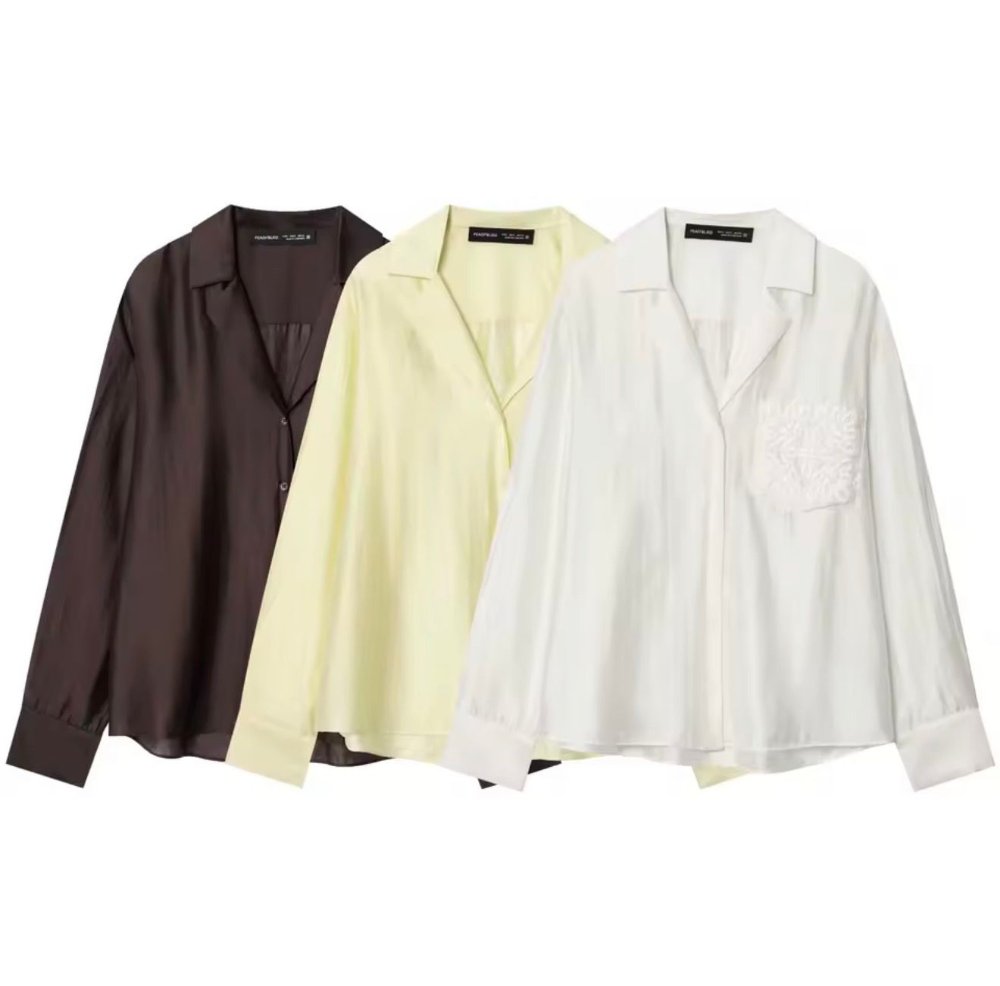 Blusa manga larga botones detalle bordado en bolsa 3 colores