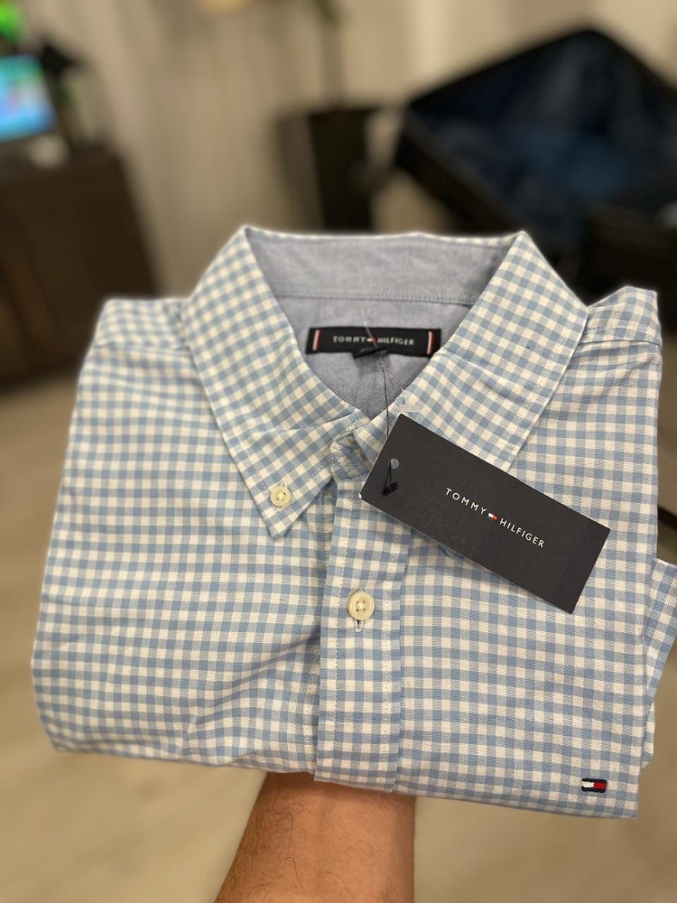 Camisa botones azul cuadriculada TOMMY H Talla L