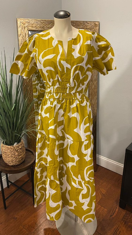 Vestido maxi mostaza con estampado blanco KINGS ROAD TML