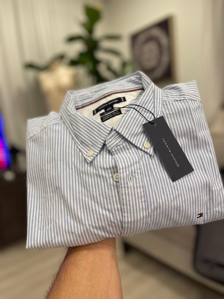 Camisa botones azul rayas blancas manga larga TOMMY H
