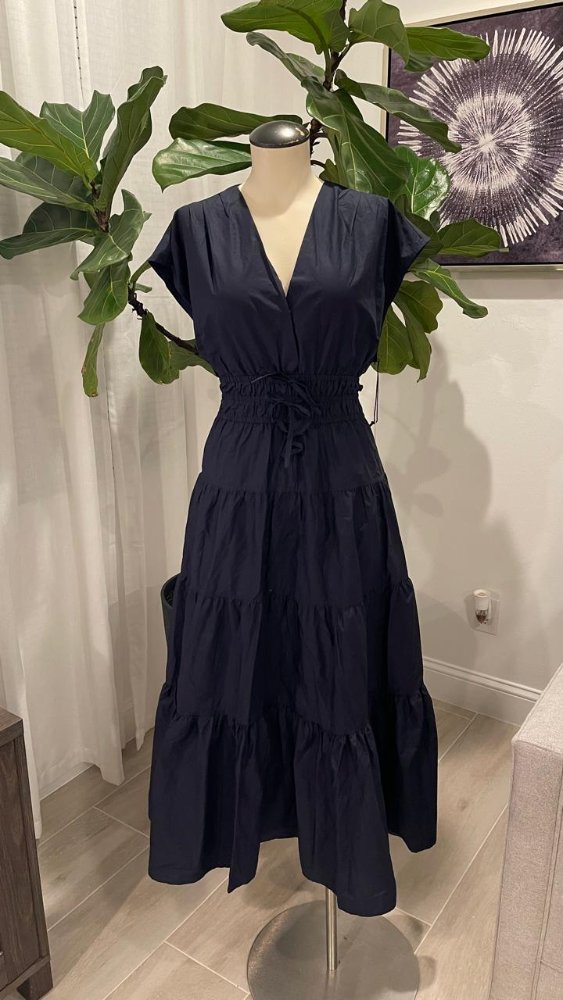 Vestido azul marino elastico en cintura detalle de chongo NICOLE MILLER Talla L