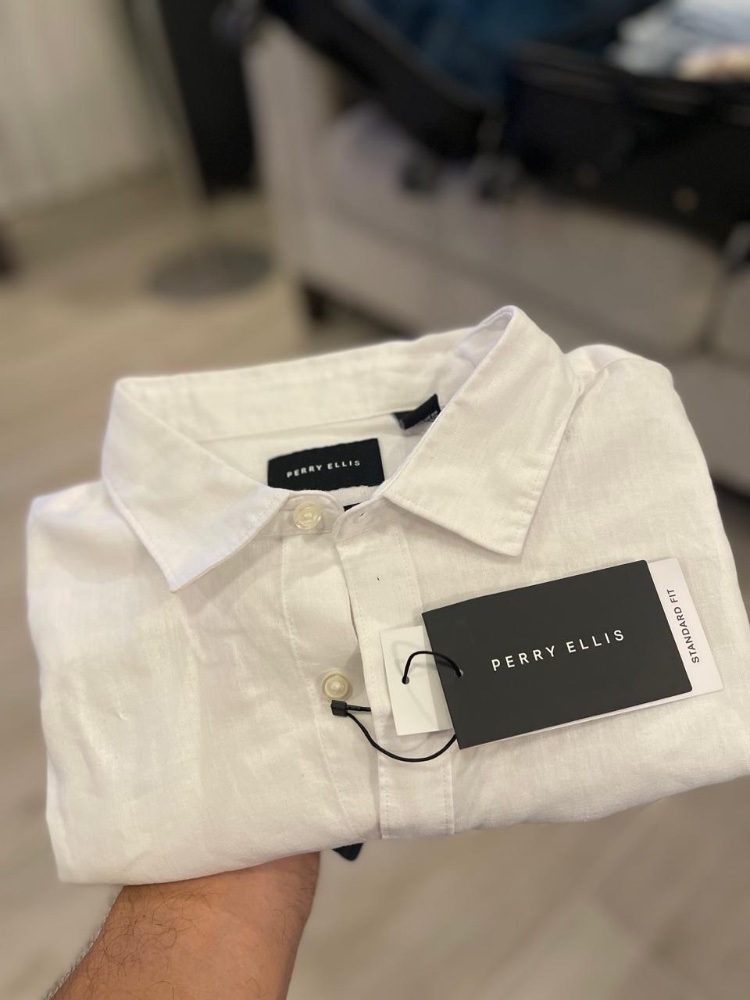 Camisa botones manga corta blanca lino PERRY ELLIS TML