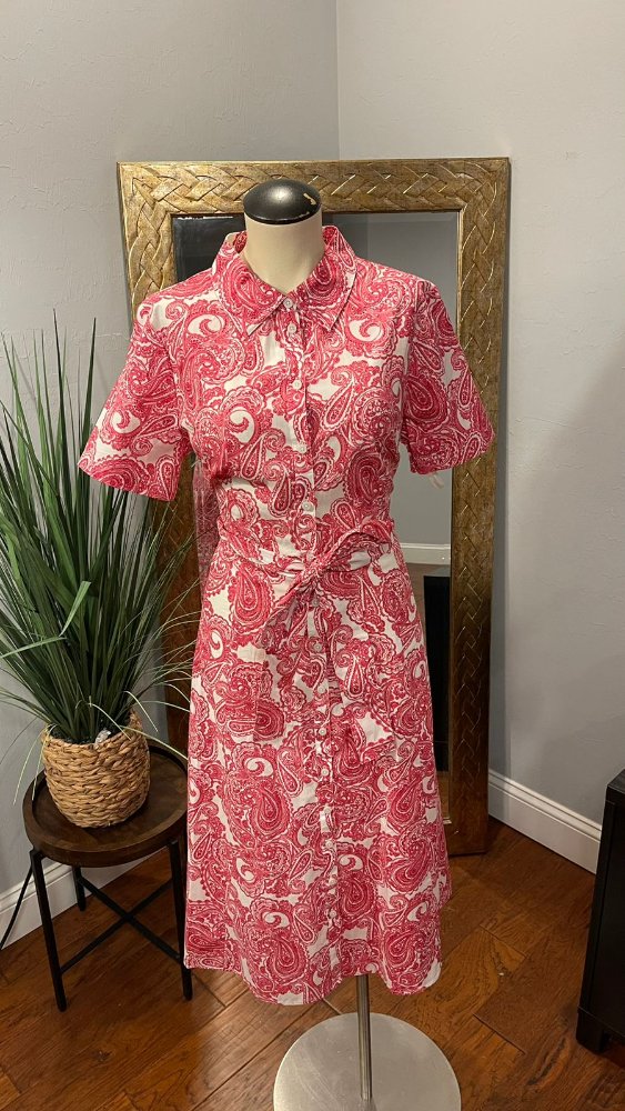 Vestido midi rosado con estampado blanco TOMMY H Talla 12