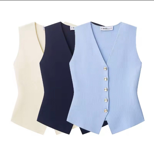 Blusa sin mangas tipo chaleco botones dorados 3 colores SML