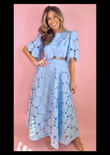 Set de top y falda encaje floral 3 colores ML