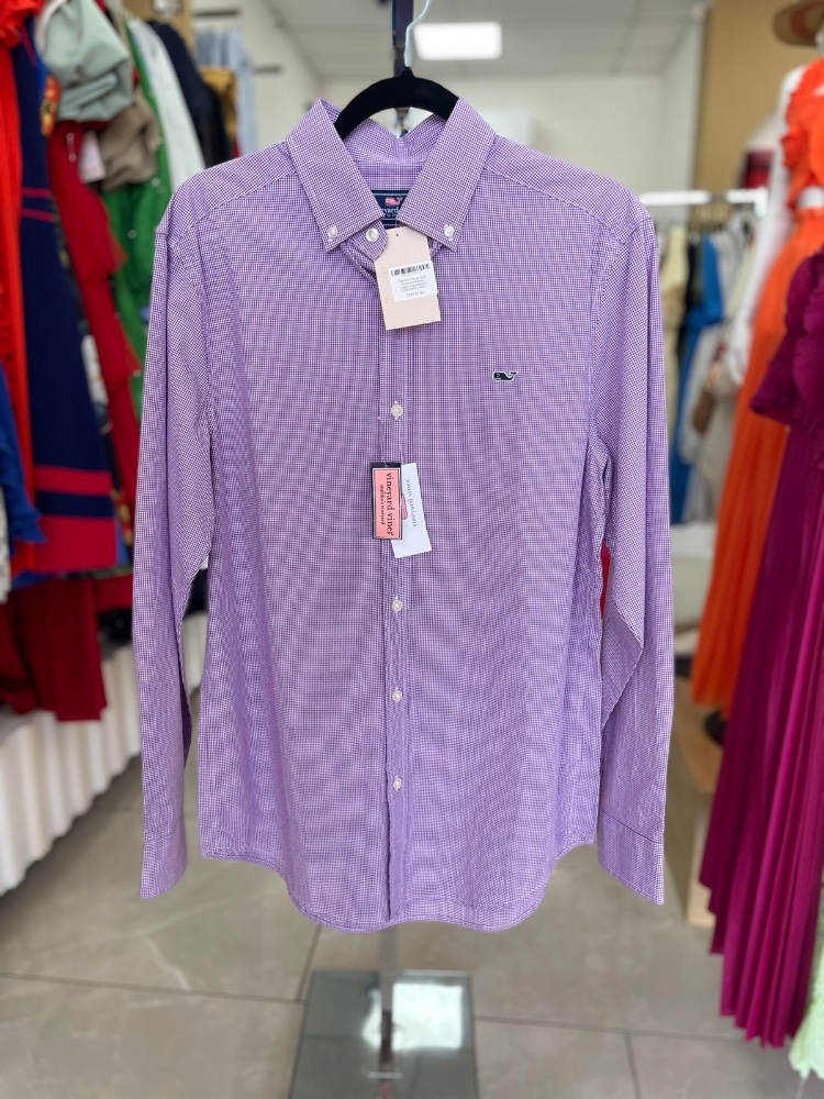 Camisa manga larga botones morada cuadricula pequeña VINEYARD VINES Talla S