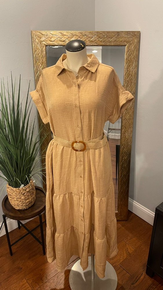 Vestido maxi moztaza detalle de faja FRED DAVID TML