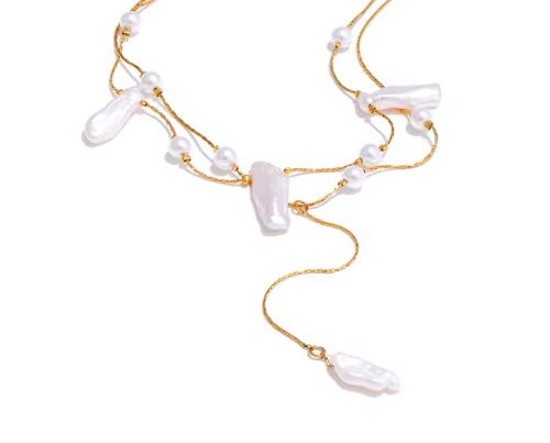 Cadena de pocas perlas con tira de perlas planas