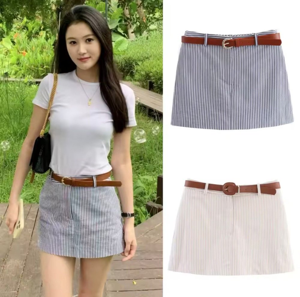 Falda Short rayada detalle de faja 2 colores