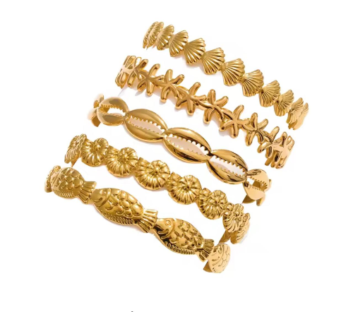 Pulsera dorada figuras de mar variedad