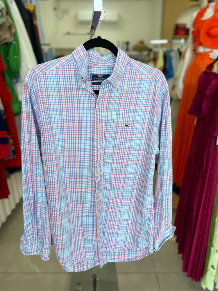 Camisa manga larga botones cuadricula grande rosada y azul VINEYARD VINES Talla S