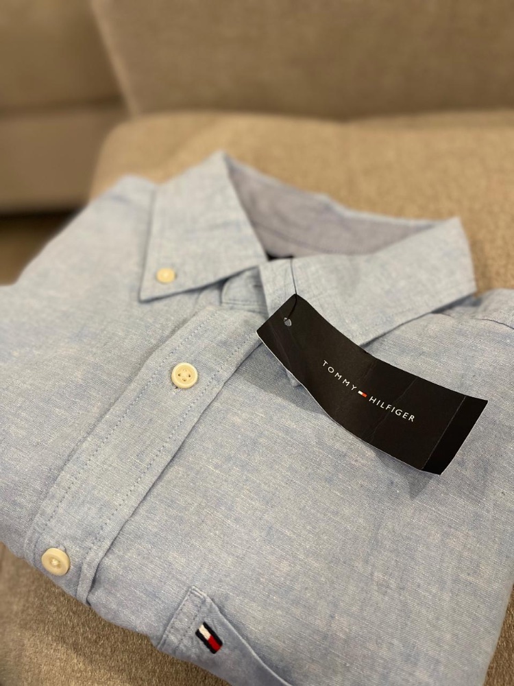 Camisa botones azul botones lino manga corta TOMMY H Talla M