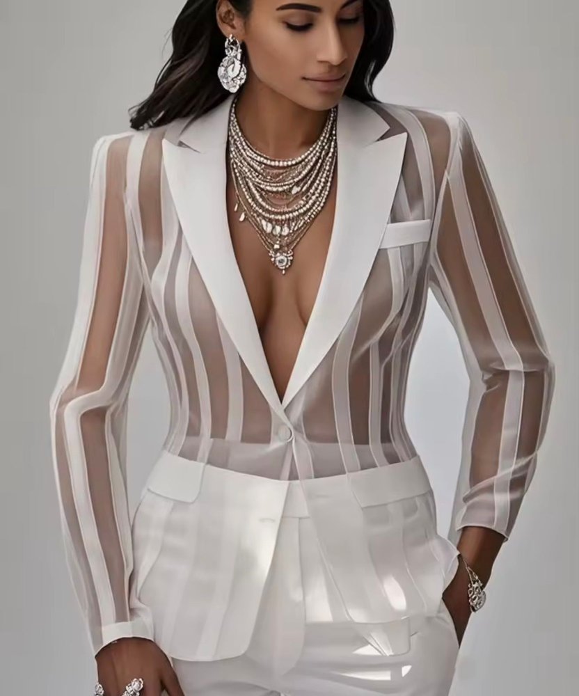 Blazer manga larga blanco detalle transparecias