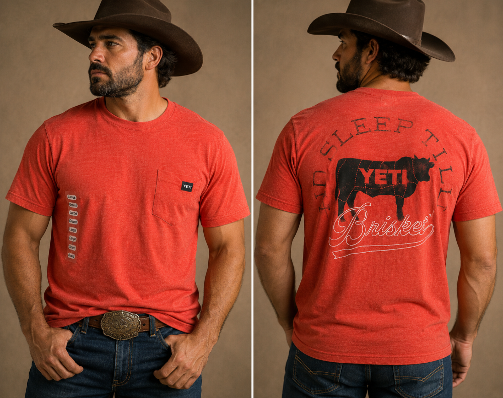 Camiseta Yeti naranja cowboy front pocket