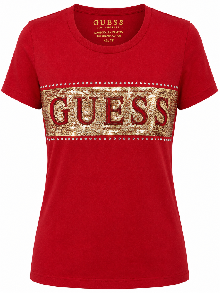 Camiseta para mujer Guess roja gold logo