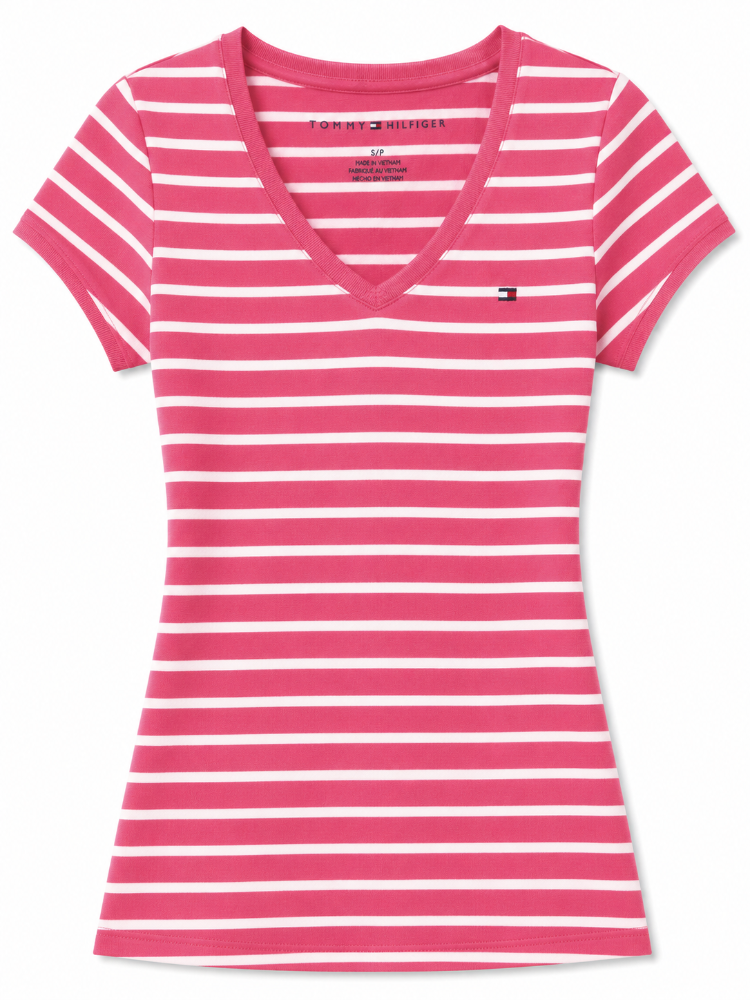 Camiseta para mujer Tommy Hilfiger rosa a rayas