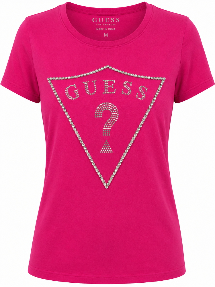 Camiseta para mujer Guess Fucsia logo glitter