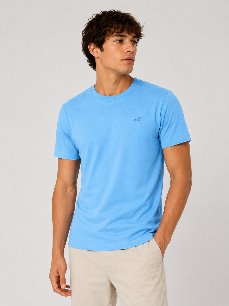 Camiseta Básica Hollister celeste oscuro