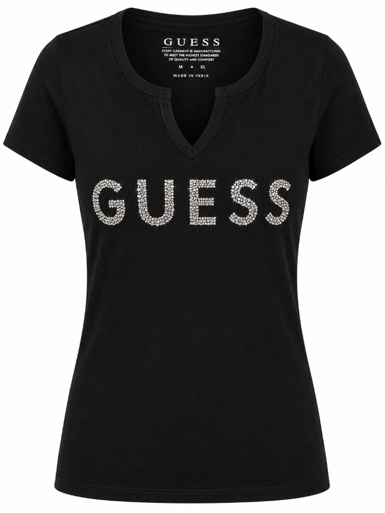 Camiseta para mujer Guess negra logo glitter