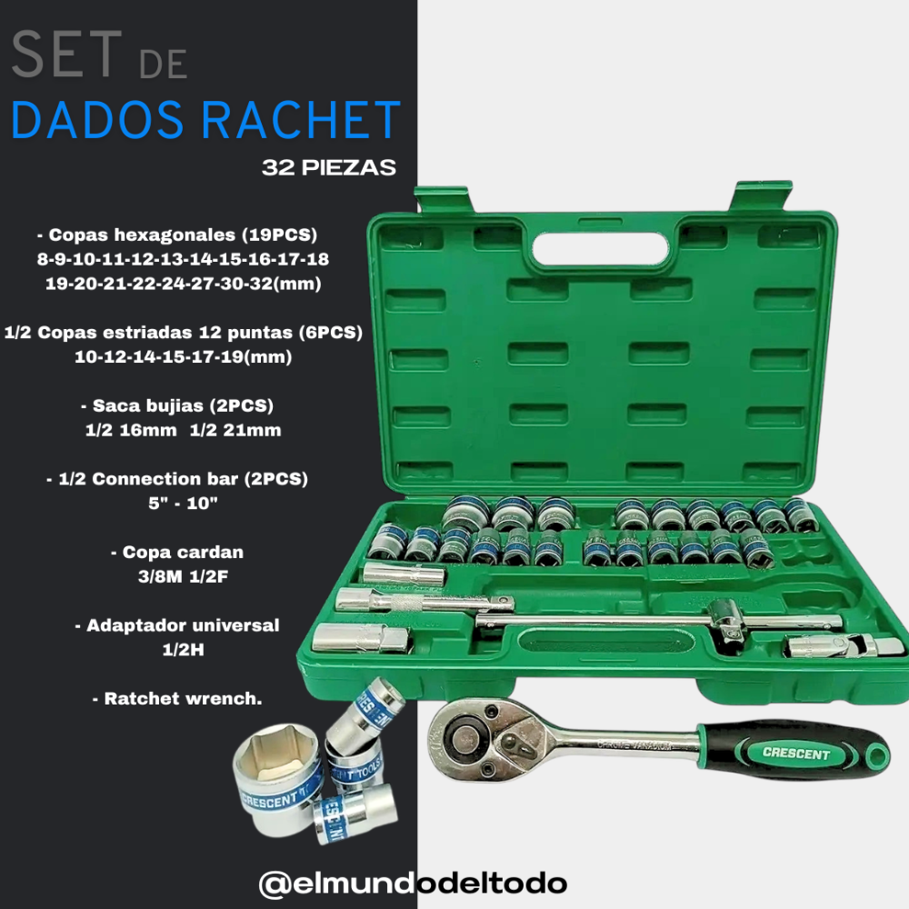Set de copas rachet de 1/2 (32pcs)