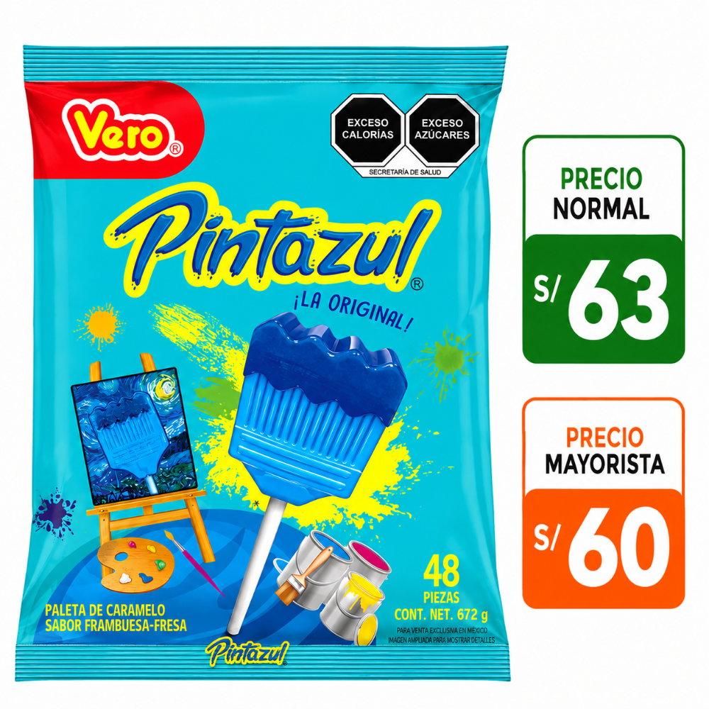 A075 Pintazul 48pzs paleta de caramelo sabor frambuesa-fresa 672g