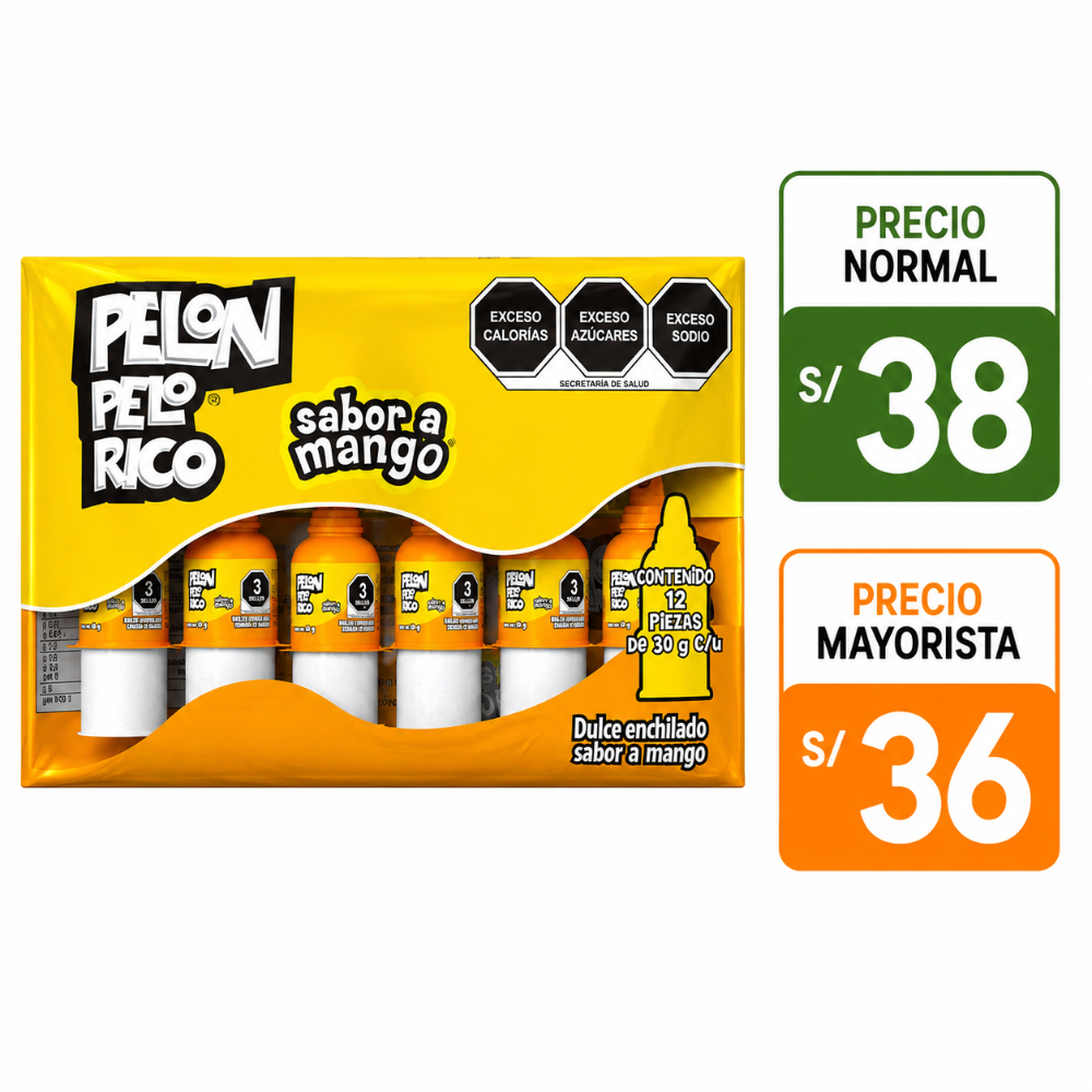 A048 Pelon pelo rico sabor mango 12 pzs de 30g c/u