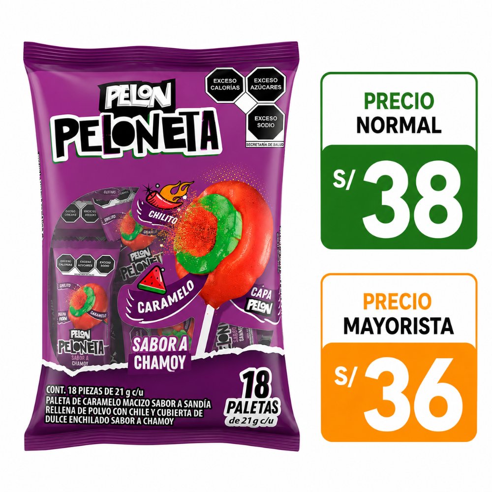 A058 Peloneta chamoy de 18 paletas de 21gr c/u