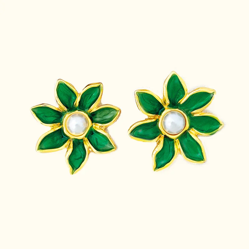 D1ARETES FLOR VERDE BOLA PLANCA IPANU
