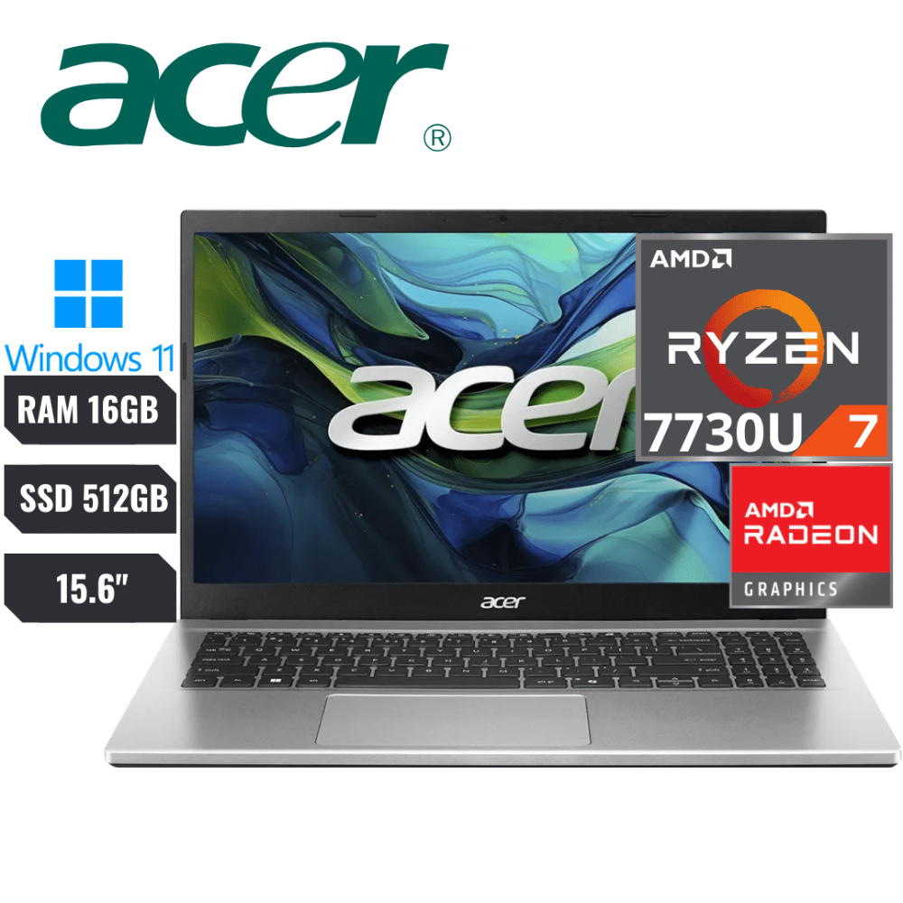 LAPTOP ACER ASPIRE 15.6" AMD RYZEN 7 7730U RAM 16GB RAM SSD 512GB WINDOWS 11 HOME - AG15-42P-R917