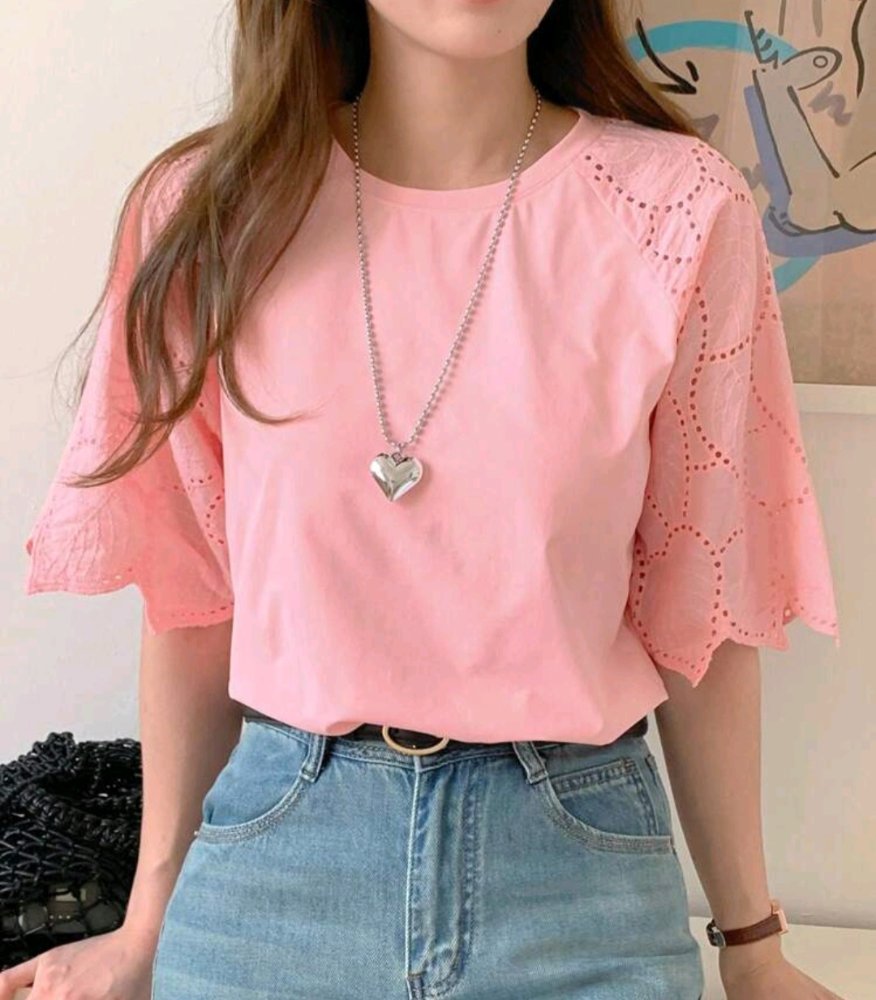 Blusa salmón manga bordada