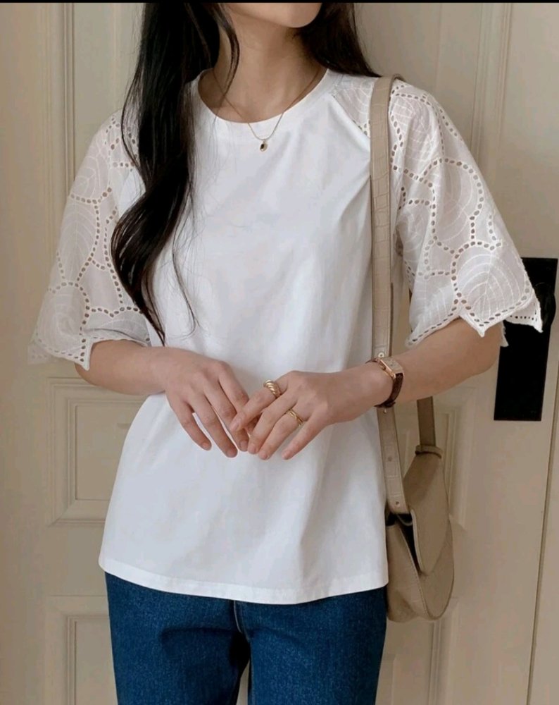 Blusa blanca manga bordada juvenil