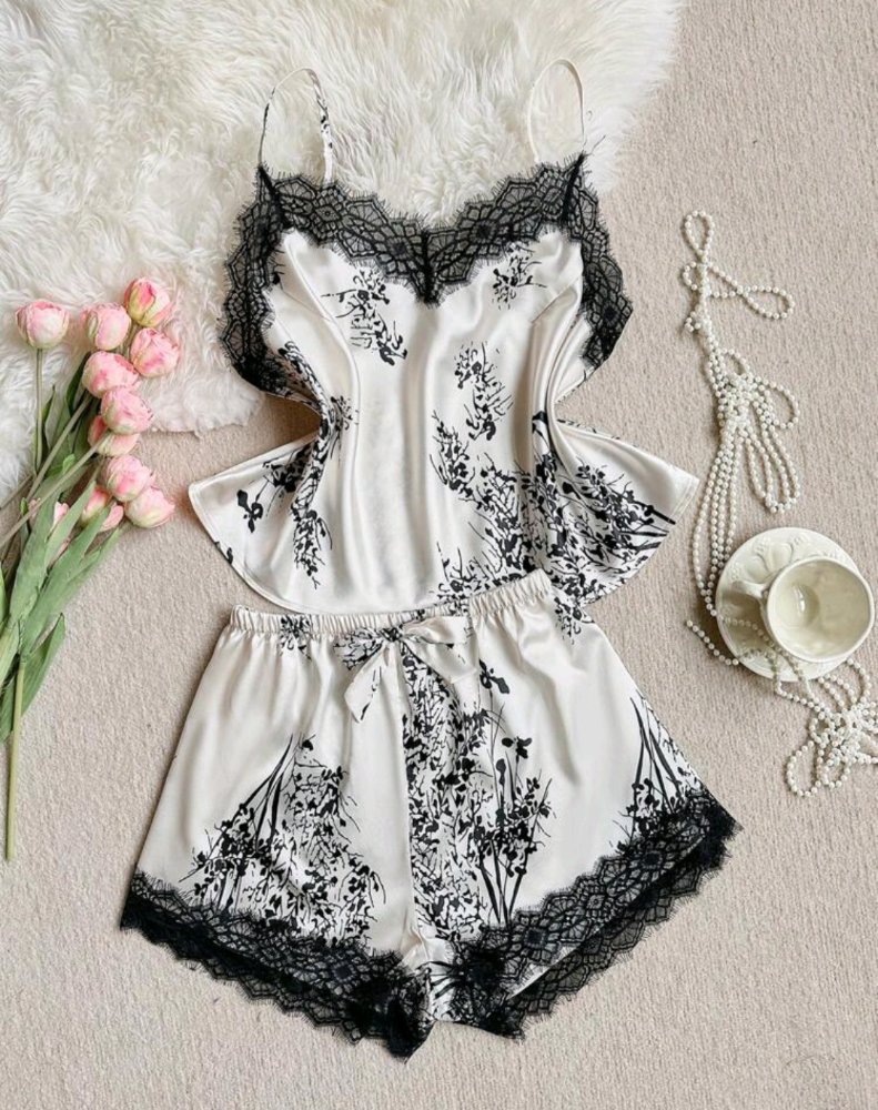 Pijama encaje negro