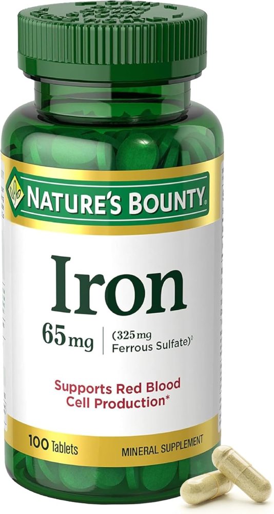 Iron 65mg, 325 mg Ferrous Sulfate Nature’s Bounty 100 Vegetarian Tablets