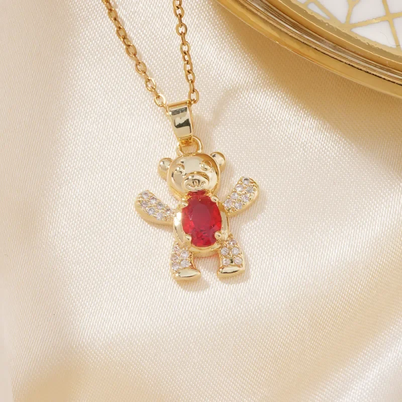 Collar de oso con circon rojo